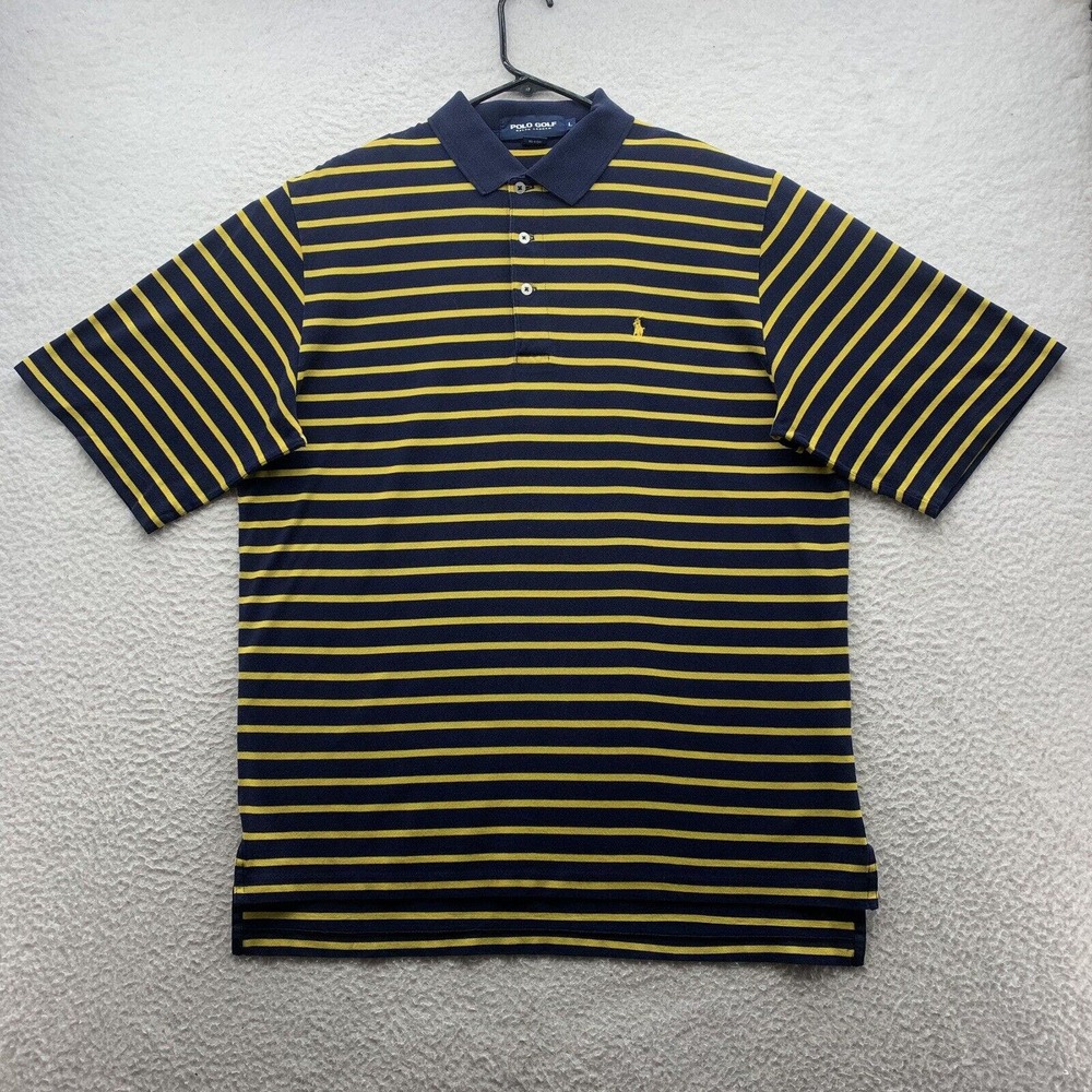 Polo Golf Shirt Mens Large L Ralph Lauren Mesh Blue Yellow Striped Preppy Casual